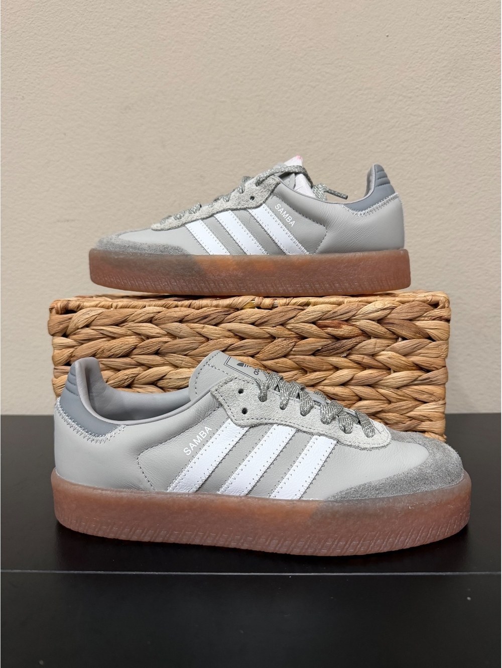 Size 10 - Adidas Women’s Sambae “Grey White” - Picture 1 of 6